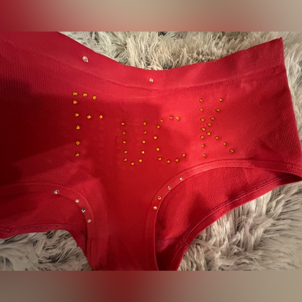 Red Knit Sweater with Rhinestone Letters - Picture 3 of 3